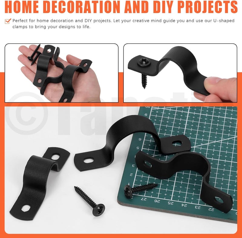 Tanstic 10Pcs Black Two Hole Pipe Strap, 3/4” Two Hole Strap U Bracket Rigid Pipe Strap Pipe Strap Clamp with Phillips Modified Truss Head Wood Screws for Fixing Pipe, Conduit, U Bracket - Image 4